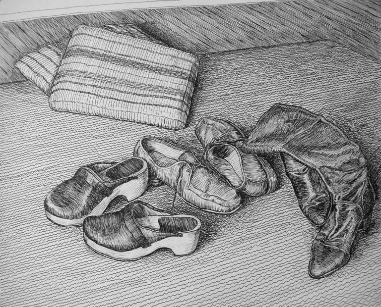 Zapatos de familia. Plumilla sobre papel Bond, 1981