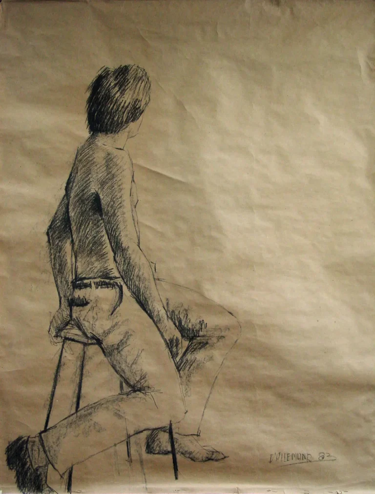 Modelo sentado. Carboncillo sobre papel Craft, 100 x 70 cm. 1983
