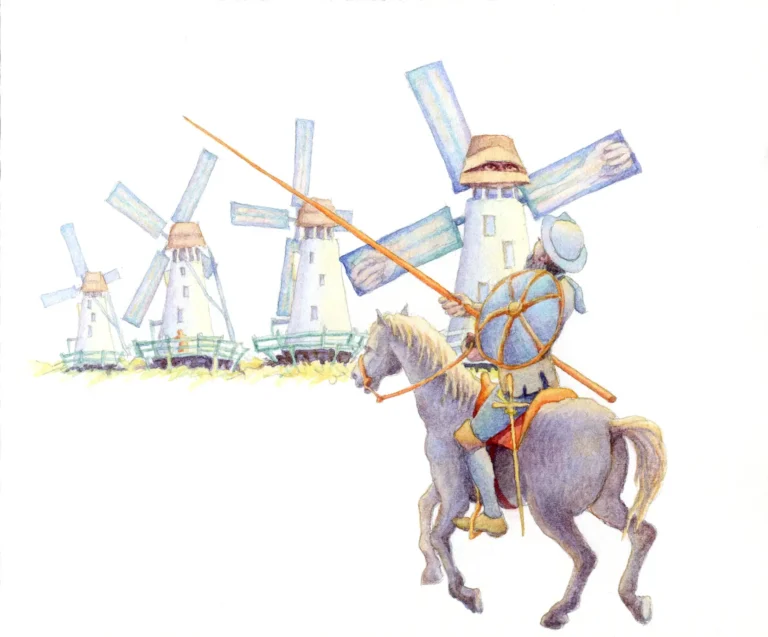 Don Quijote embiste los molinos