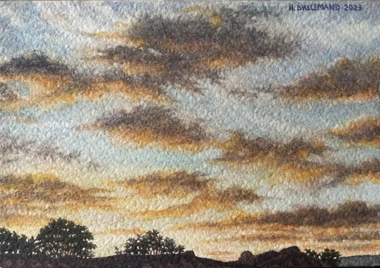 Follajes y techos al atardecer